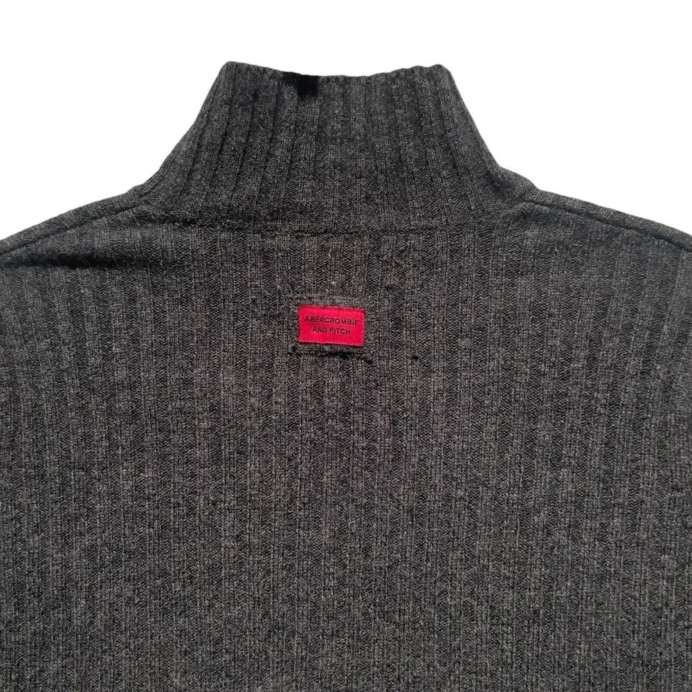 Vintage Abercrombie & Fitch Mockneck Sweater Size XL Gray Lambswool Patch Elbows